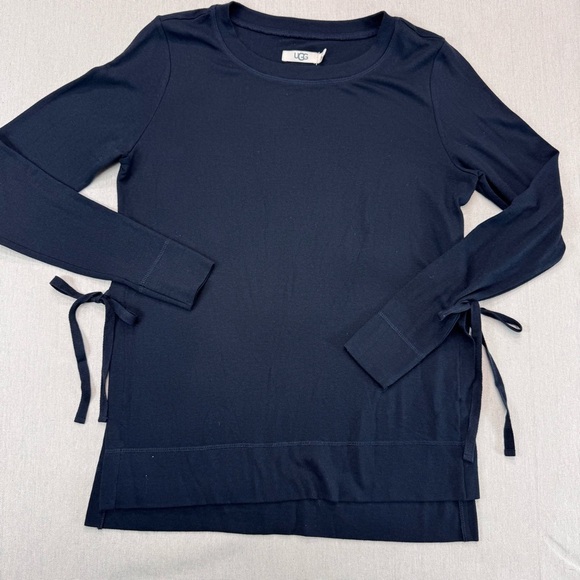 UGG Quincy Side Ties Soft and Cozy Lounge Pullover Black Long Sleeve Top Sz S - Picture 2 of 9